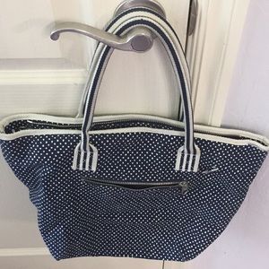 American Eagle tote. Navy with white polka dots.